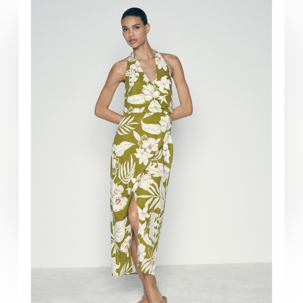 Zara Linen Blend Floral Print Dress